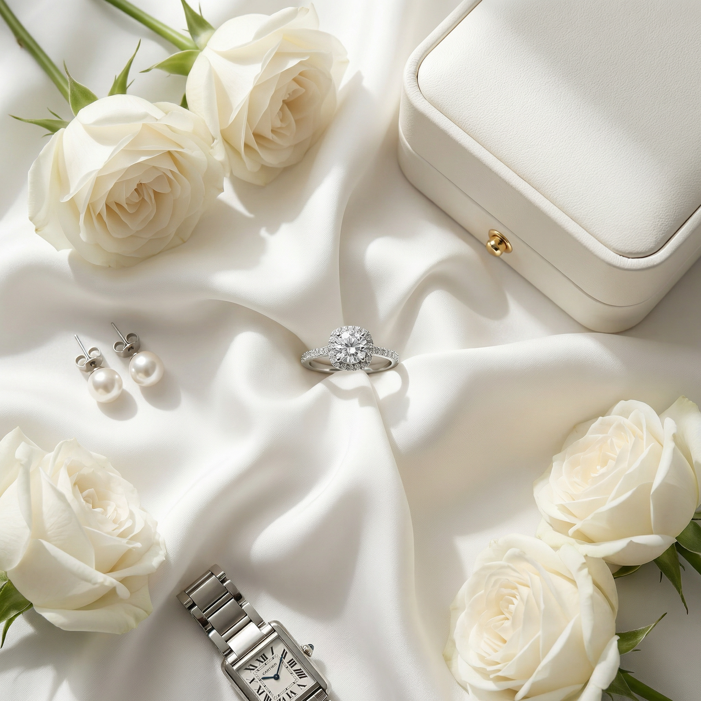 Moissanite Halo Ring with Pavé Band
