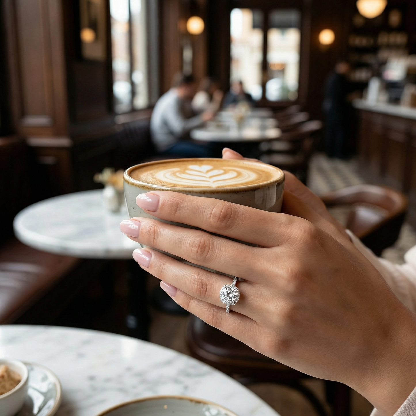 Moissanite Halo Ring with Pavé Band