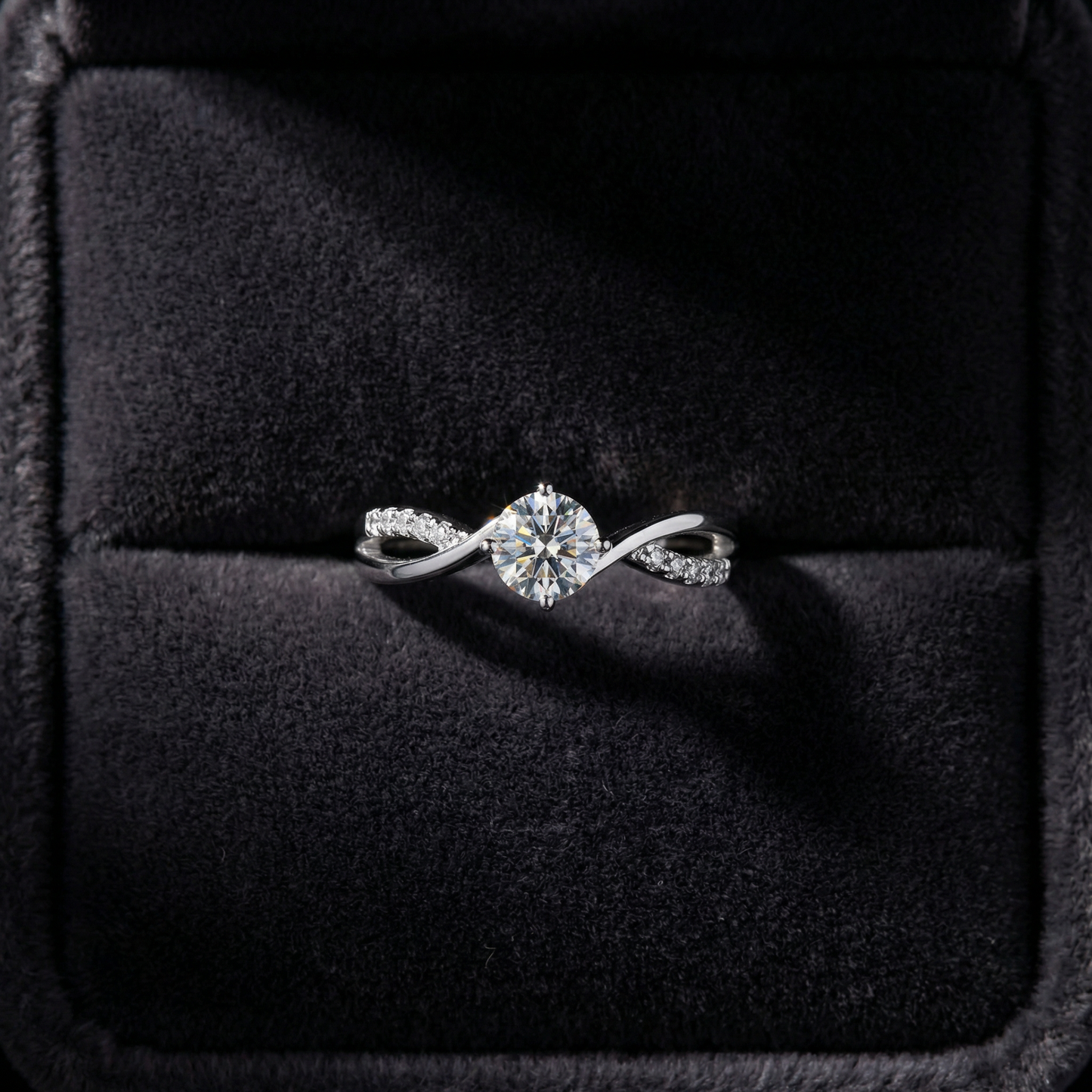 Moissanite Twist Ring with Pavé Band
