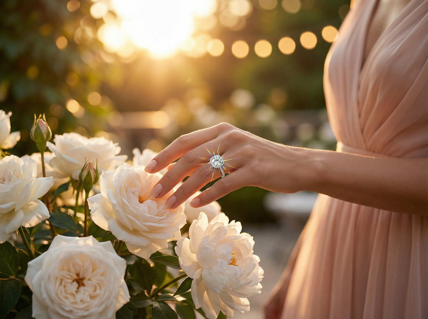 Moissanite Halo Ring with Pavé Band
