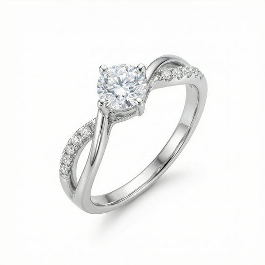 Moissanite Twist Ring with Pavé Band