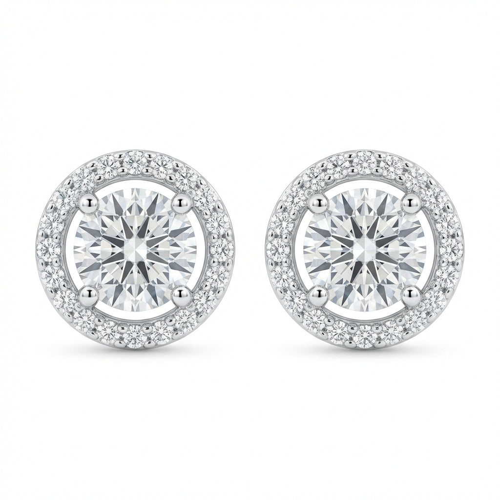 Moissanite Halo Stud Earrings