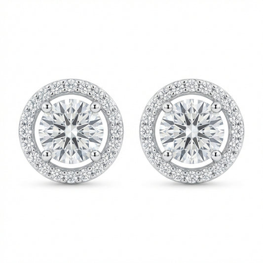 Moissanite Halo Stud Earrings