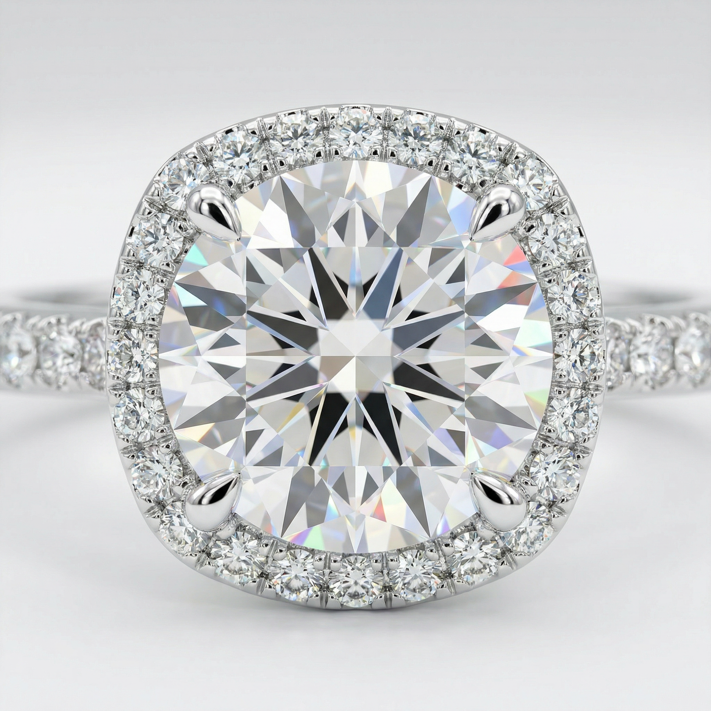 Moissanite Halo Ring with Pavé Band