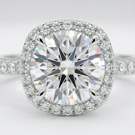 Moissanite Halo Ring with Pavé Band