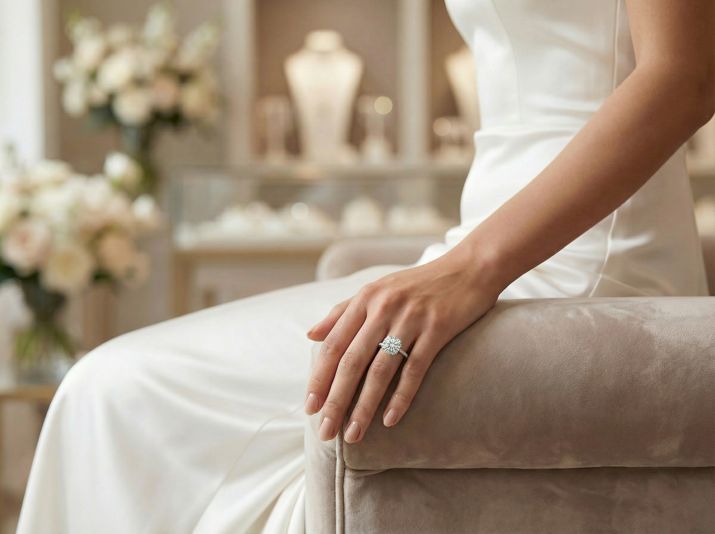 Moissanite Halo Ring with Pavé Band