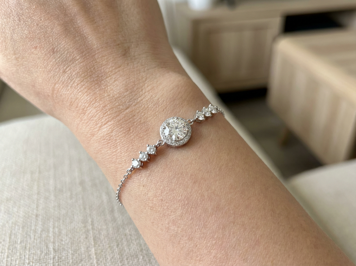 Moissanite Halo Station Bracelet
