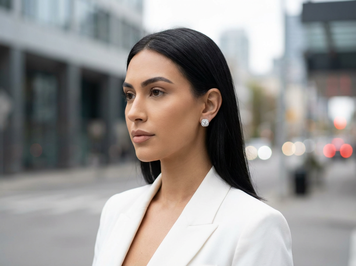 Moissanite Cushion Halo Stud Earrings