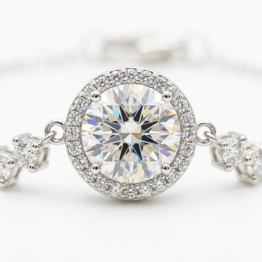 Moissanite Halo Station Bracelet