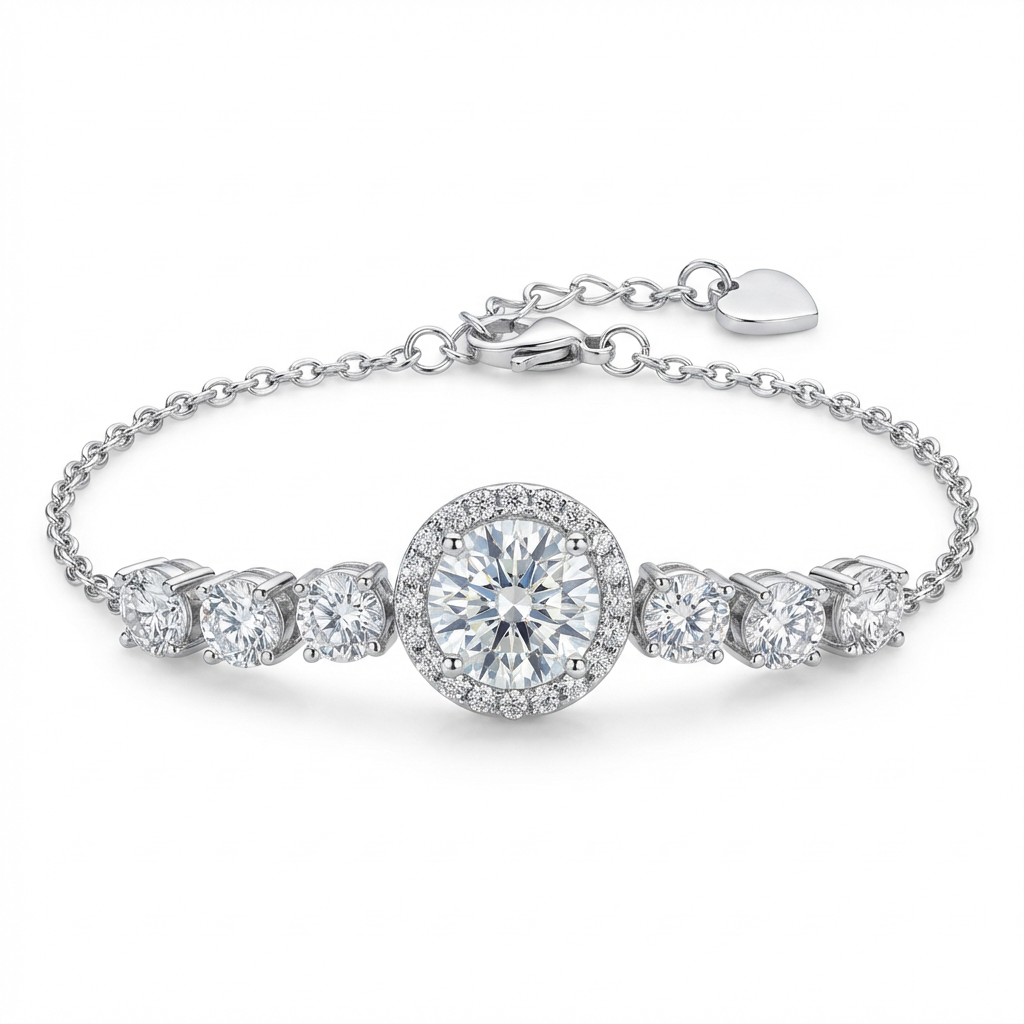 Moissanite Halo Station Bracelet