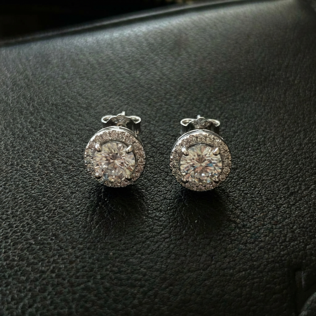 Moissanite Halo Stud Earrings