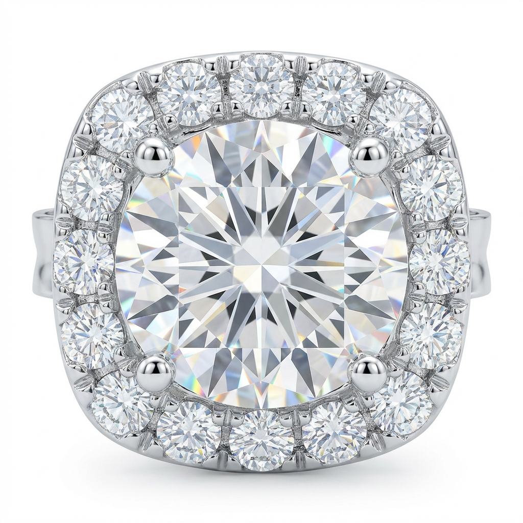 Moissanite Cushion Halo Stud Earrings