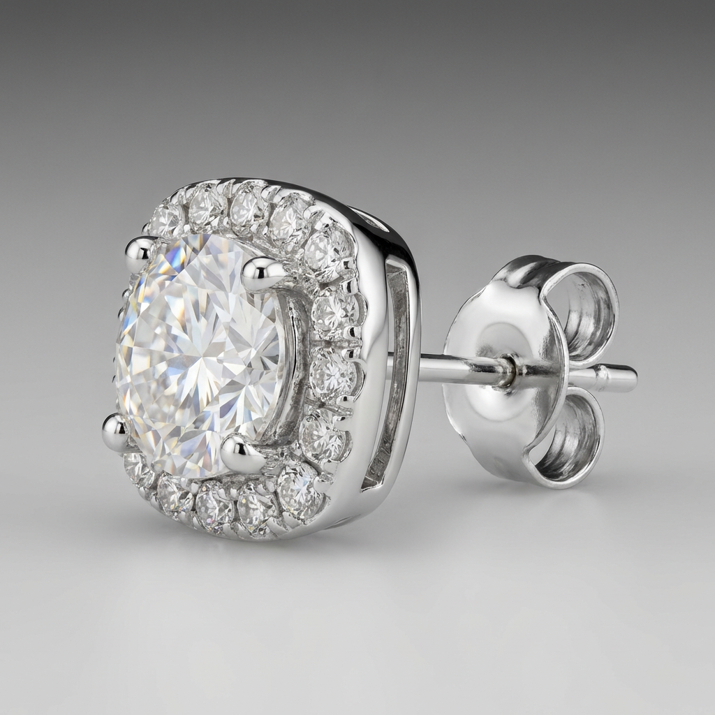 Moissanite Cushion Halo Stud Earrings