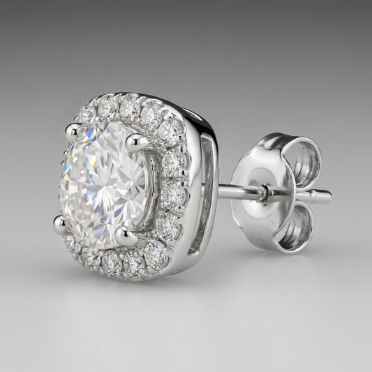 Moissanite Cushion Halo Stud Earrings