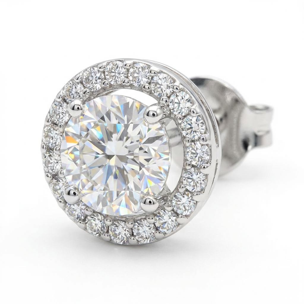Moissanite Halo Stud Earrings