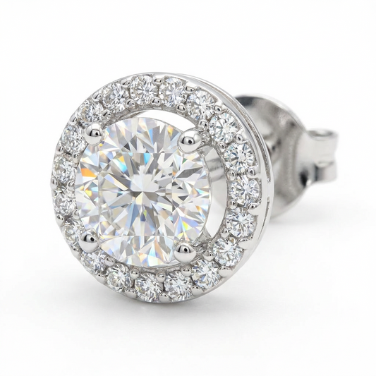 Moissanite Halo Stud Earrings